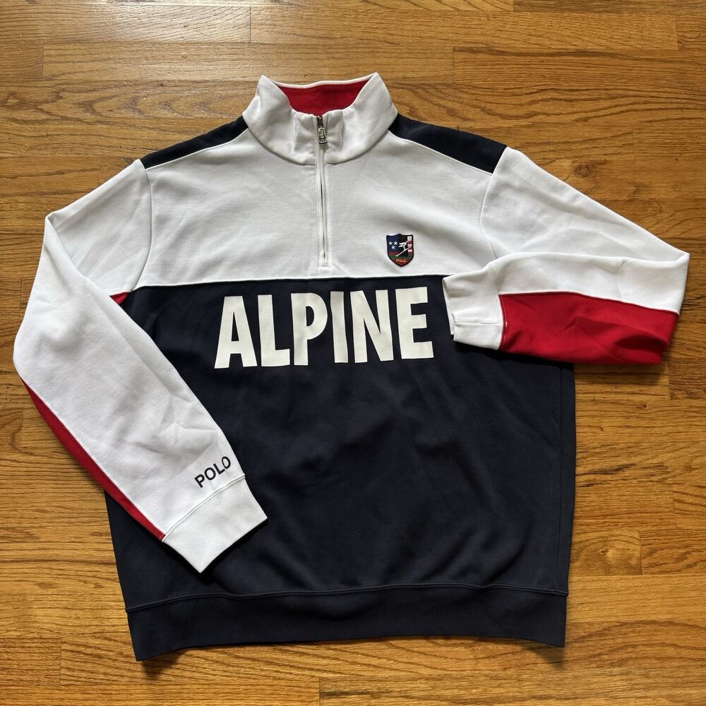 Polo Ralph Lauren ALPINE Quarter Zip Pullover Mens XL Crest Patch Downhill Ski